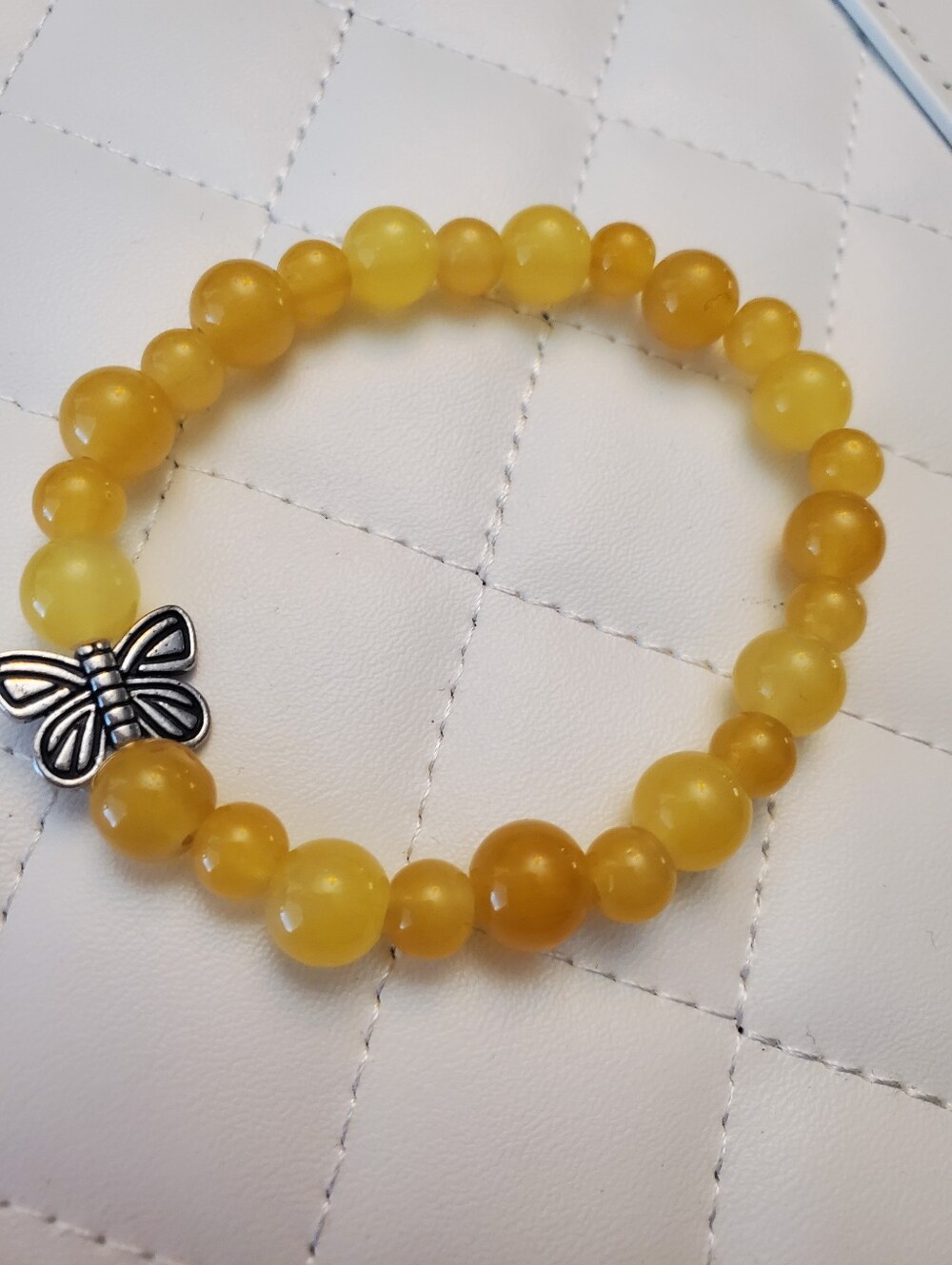 Butterfly Stretch Bracelet - Yellow Beads